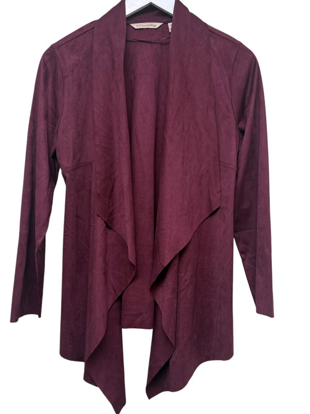 Soft Surroundings Womens Faux Suede Jacket Medium Petite Wine Waterfall Cardigan